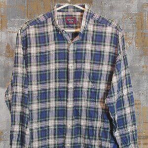 UNTUCKit Shirt Button Up Blue Grey Flannel Plaid Cotton Long Sleeves Sz. Large